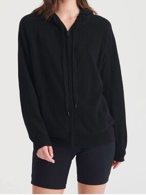 Naadam Women's Signature Cashmere Zip Up Hoodie Sweater Black small